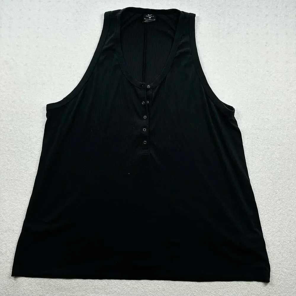 Nike Dri-FIT Tank Top Women’s XL Black Ribbed Button Front Athletic Workout Top